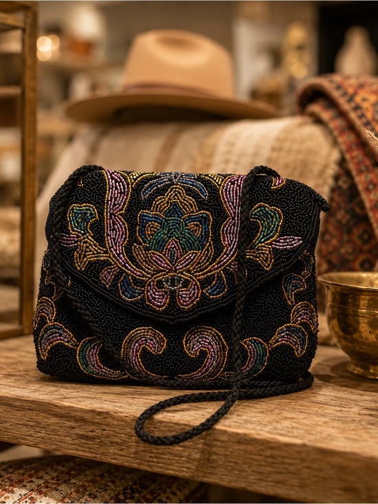 Lillian Vernon Handbags - 🌸VTG Lillian Vernon Black Crossbody Bag Handmade Bohemian Chic Evening Cocktail